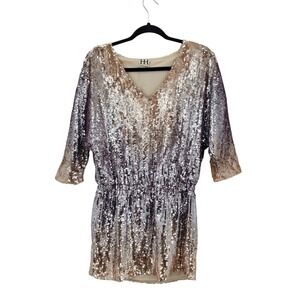 Haute Hippie Ombre Sequin Mini Dress S Gold Silver Dolman Hoco Cocktail Evening